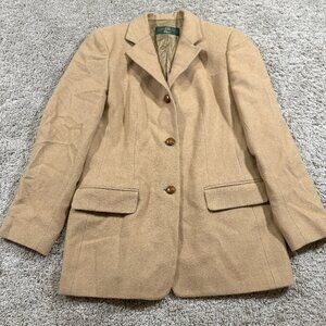 Vintage Orvis Tan Wool Camel Hair Button Up Lined Blazer Beige Preppy Workwear 6